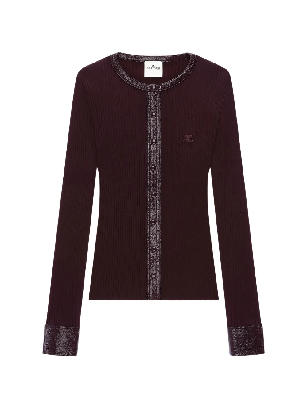 Courrèges vinyl-trim ribbed-knit cardigan - Red