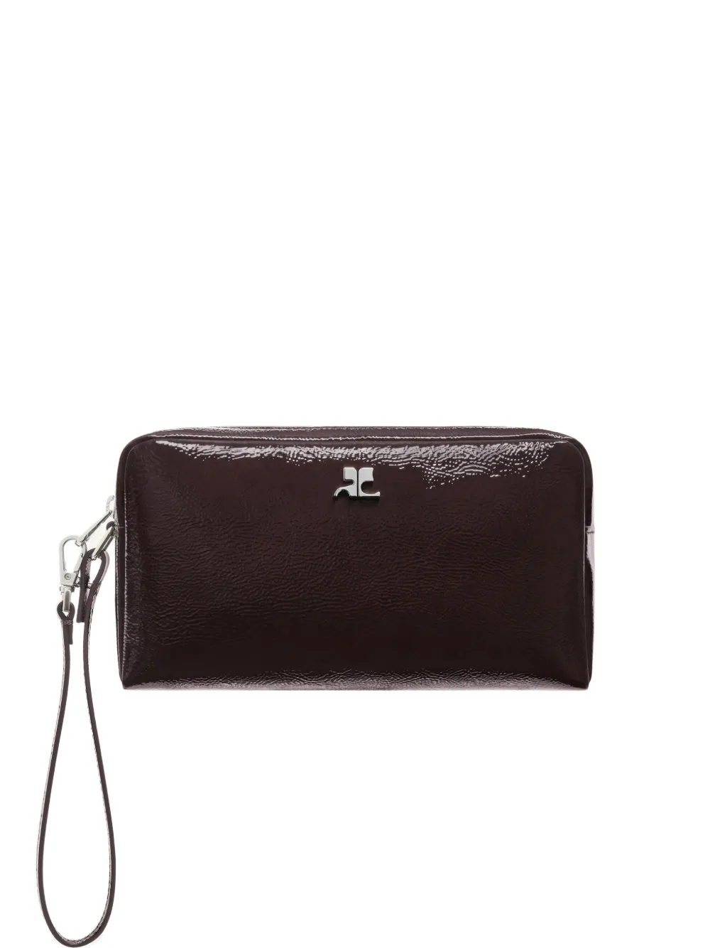 Courrèges logo-plaque patent-leather wash bag - Braun