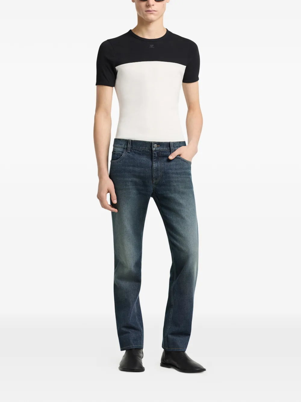 Courrèges Tweekleurig T-shirt met logopatch Wit