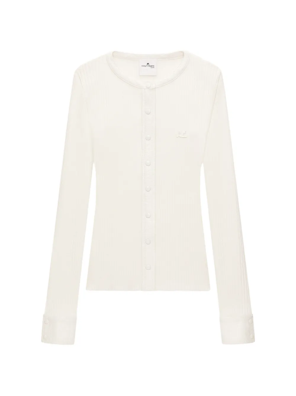 Courrèges ribbed-knit vinyl-trim cardigan - Weiß