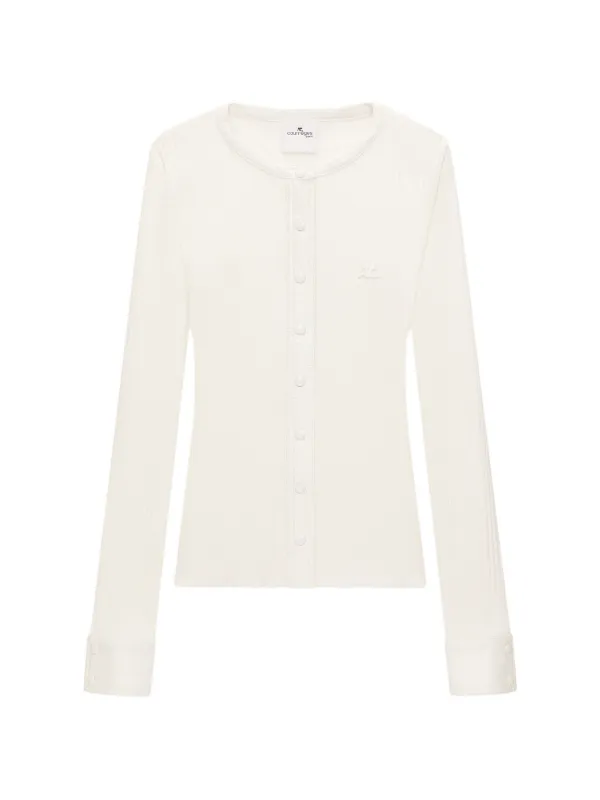 Courrèges Ribbed-knit Vinyl-trim Cardigan in White