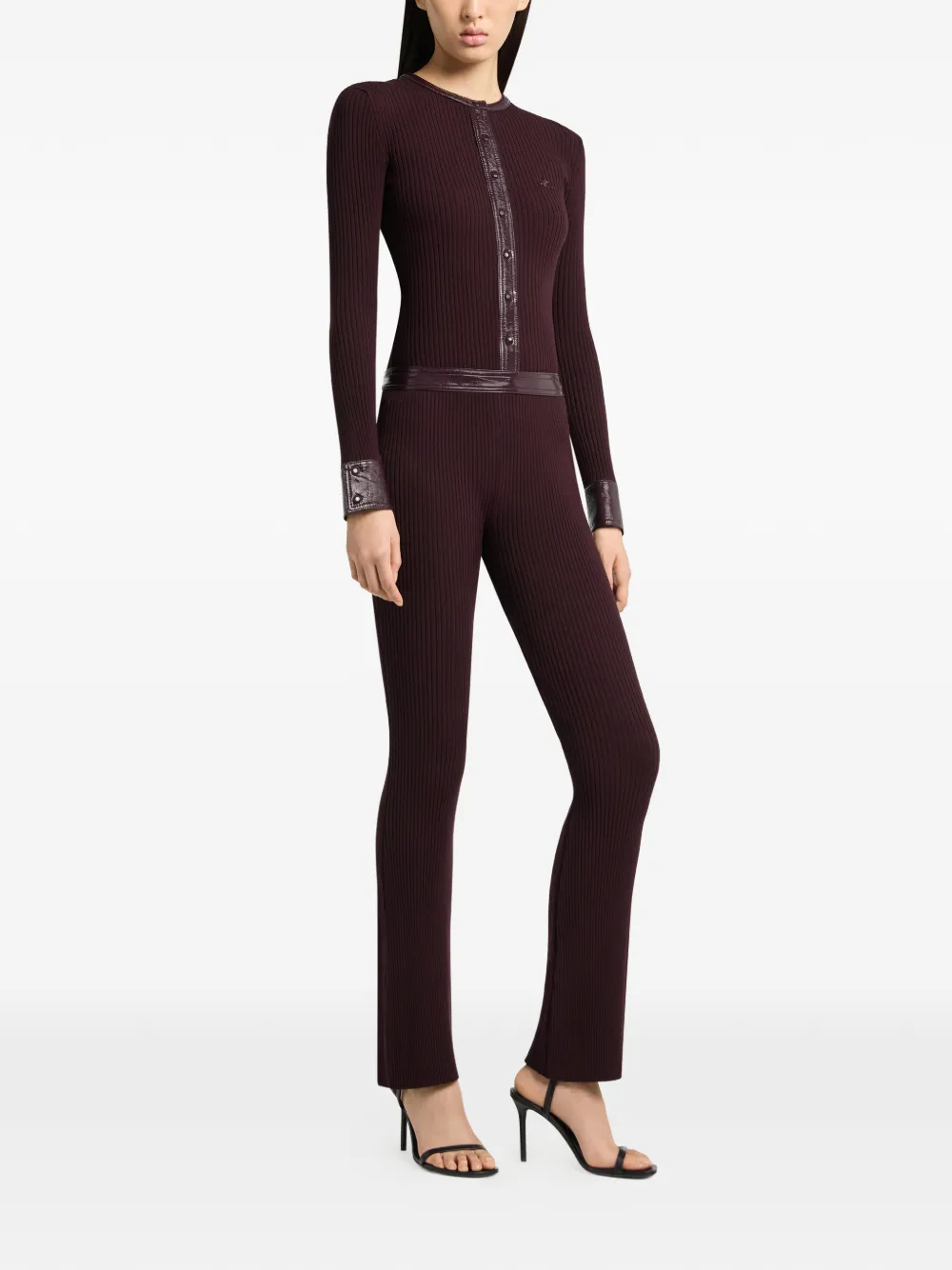 Courrèges Ribgebreide broek met vinyl afwerking Paars