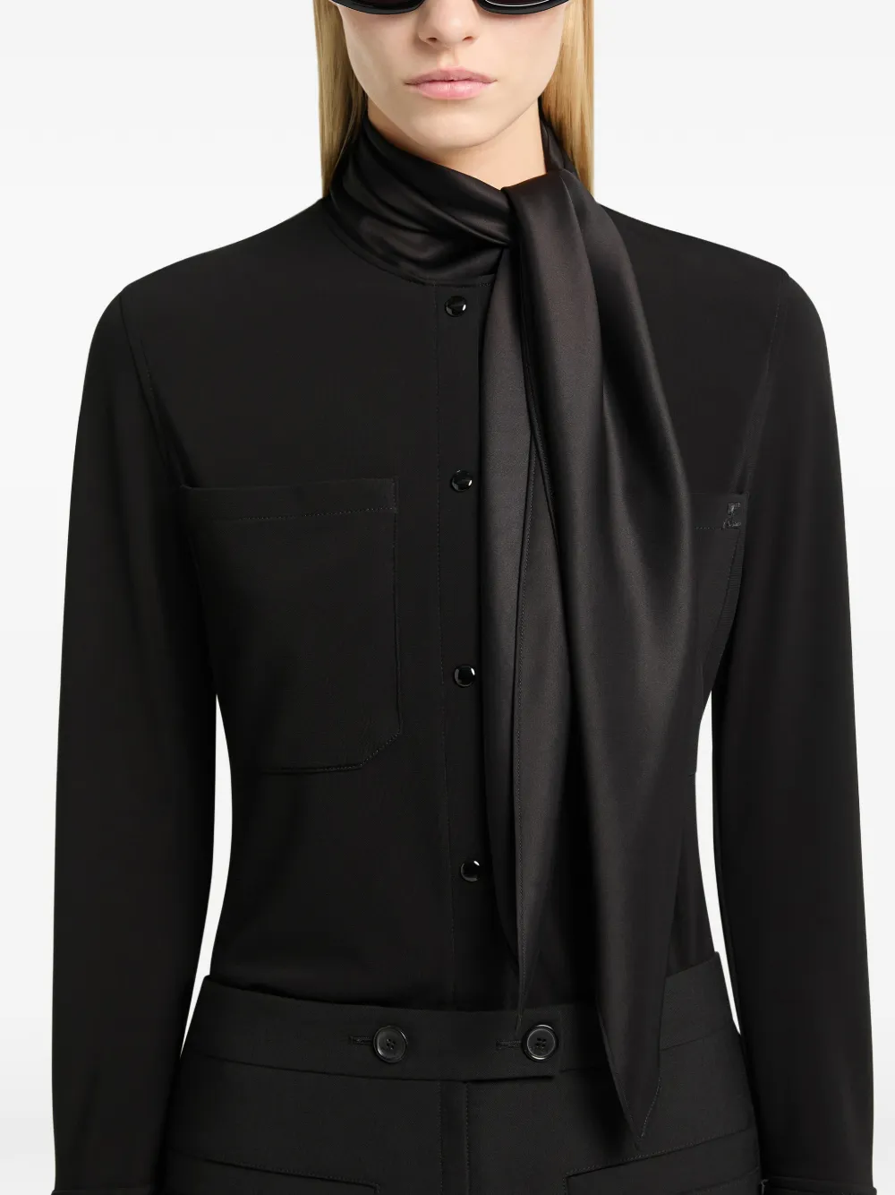 Courrèges Jersey blouse met satijnen sjaal Zwart