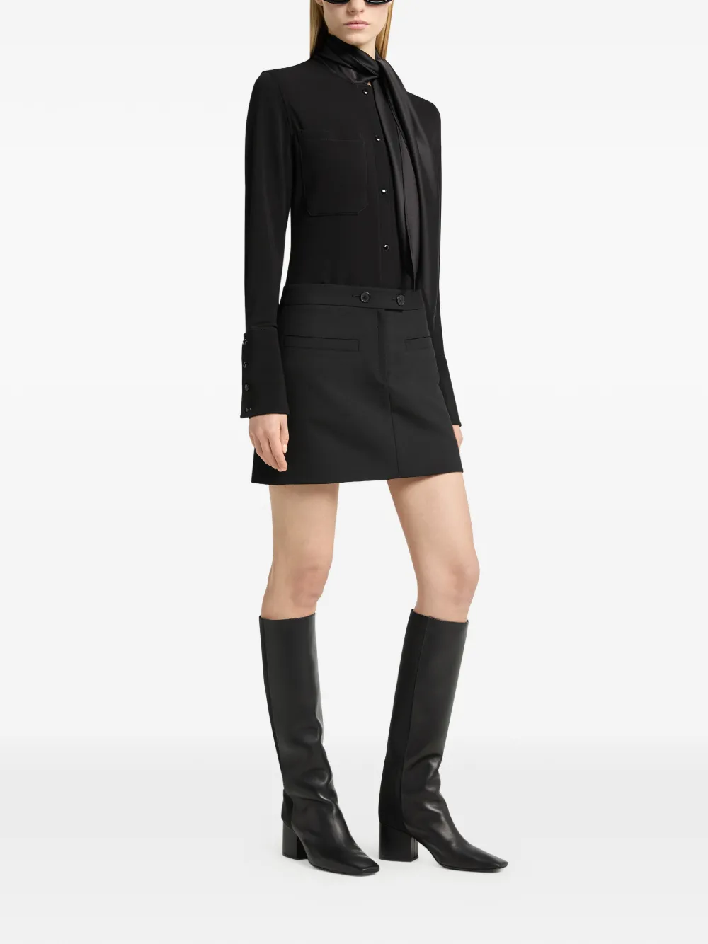 Courrèges Jersey blouse met satijnen sjaal Zwart