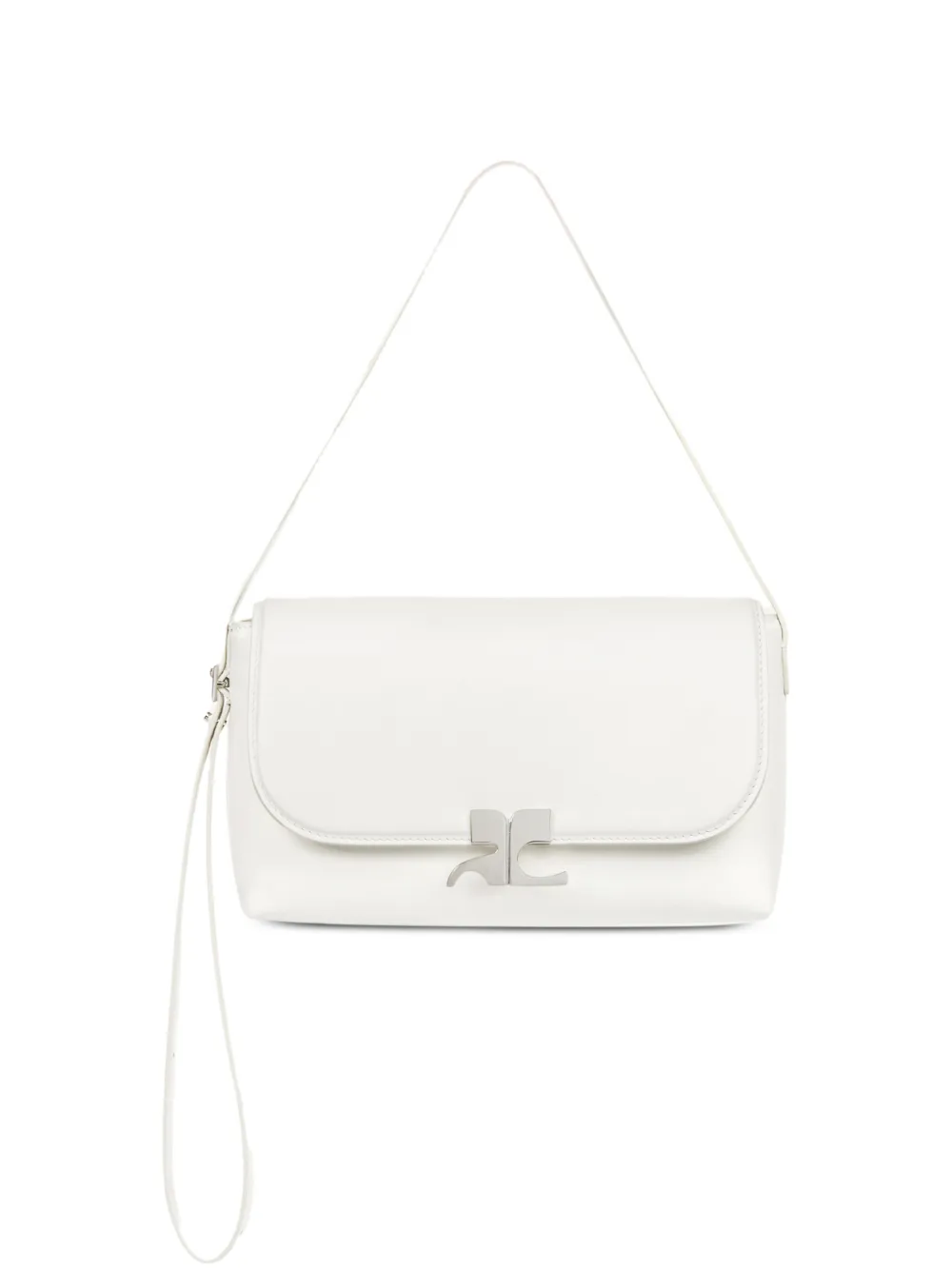 Courrèges logo-plaque leather shoulder bag - Bianco
