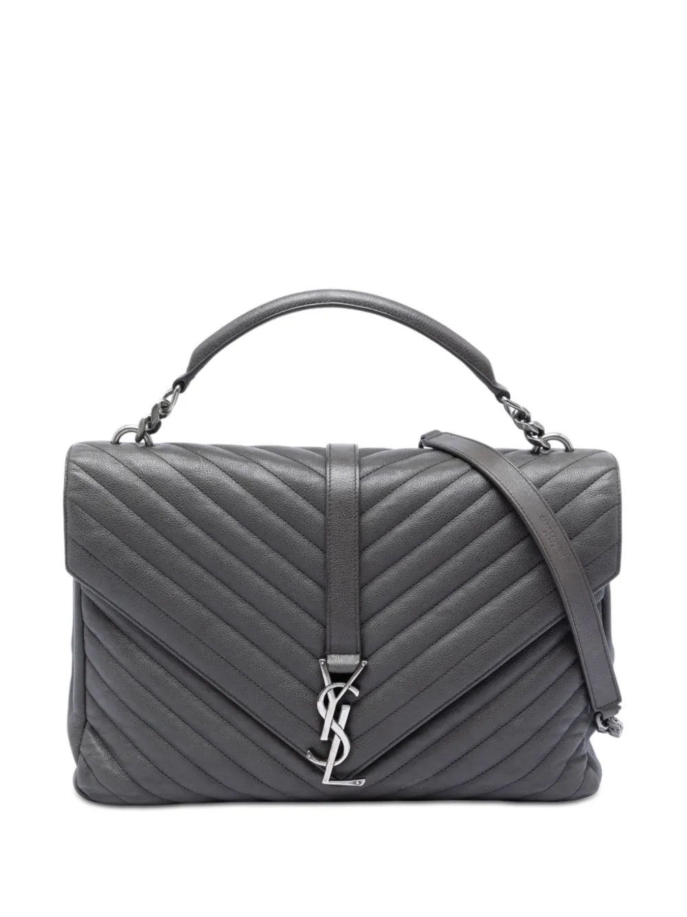 Saint Laurent Pre-Owned 2015 Large Chevron Sheepskin Monogram College satchel - Grey