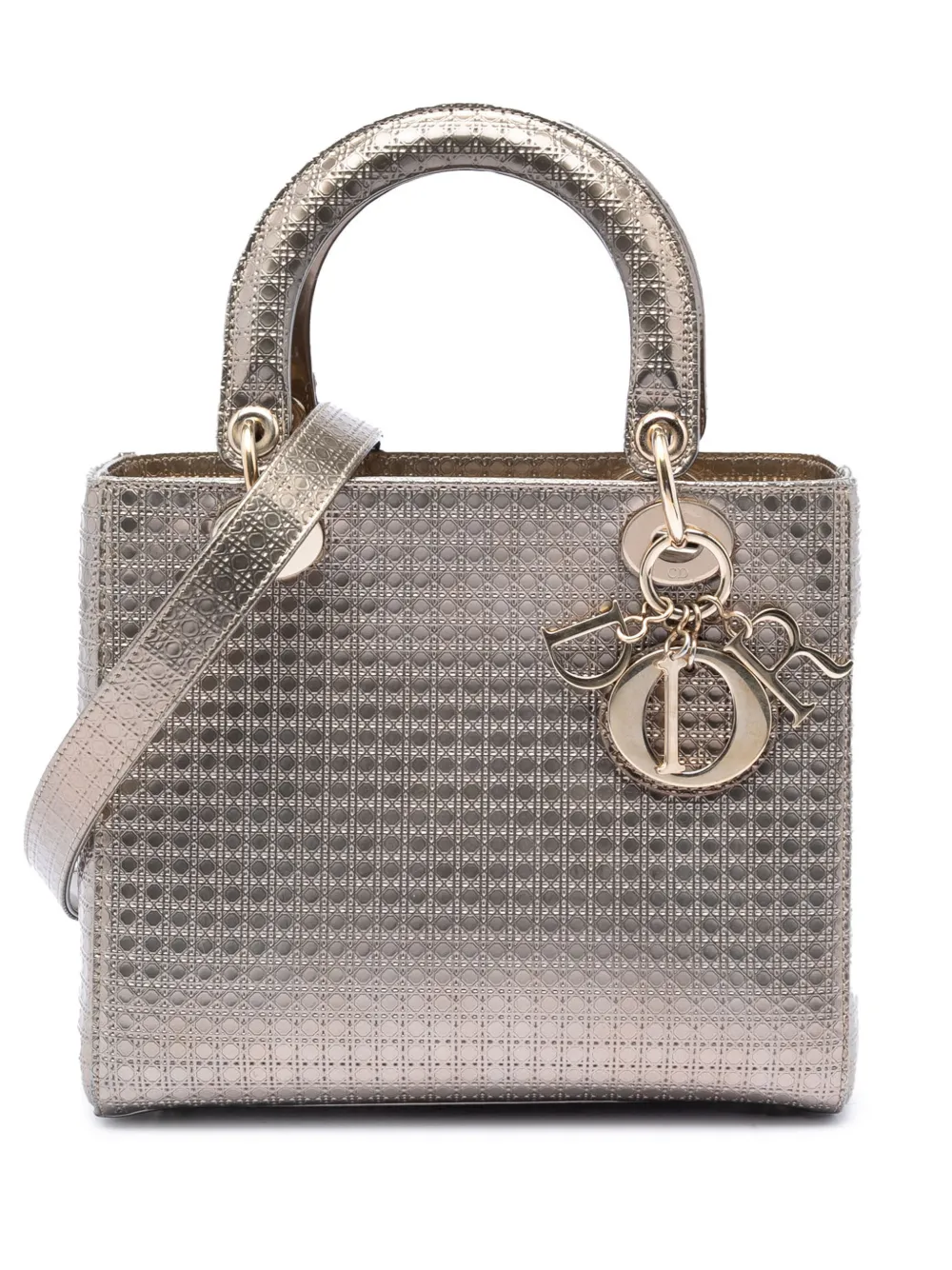 Christian Dior Pre-Owned 2016 Medium Metallic Patent Microcannage Lady Dior satchel - Gold
