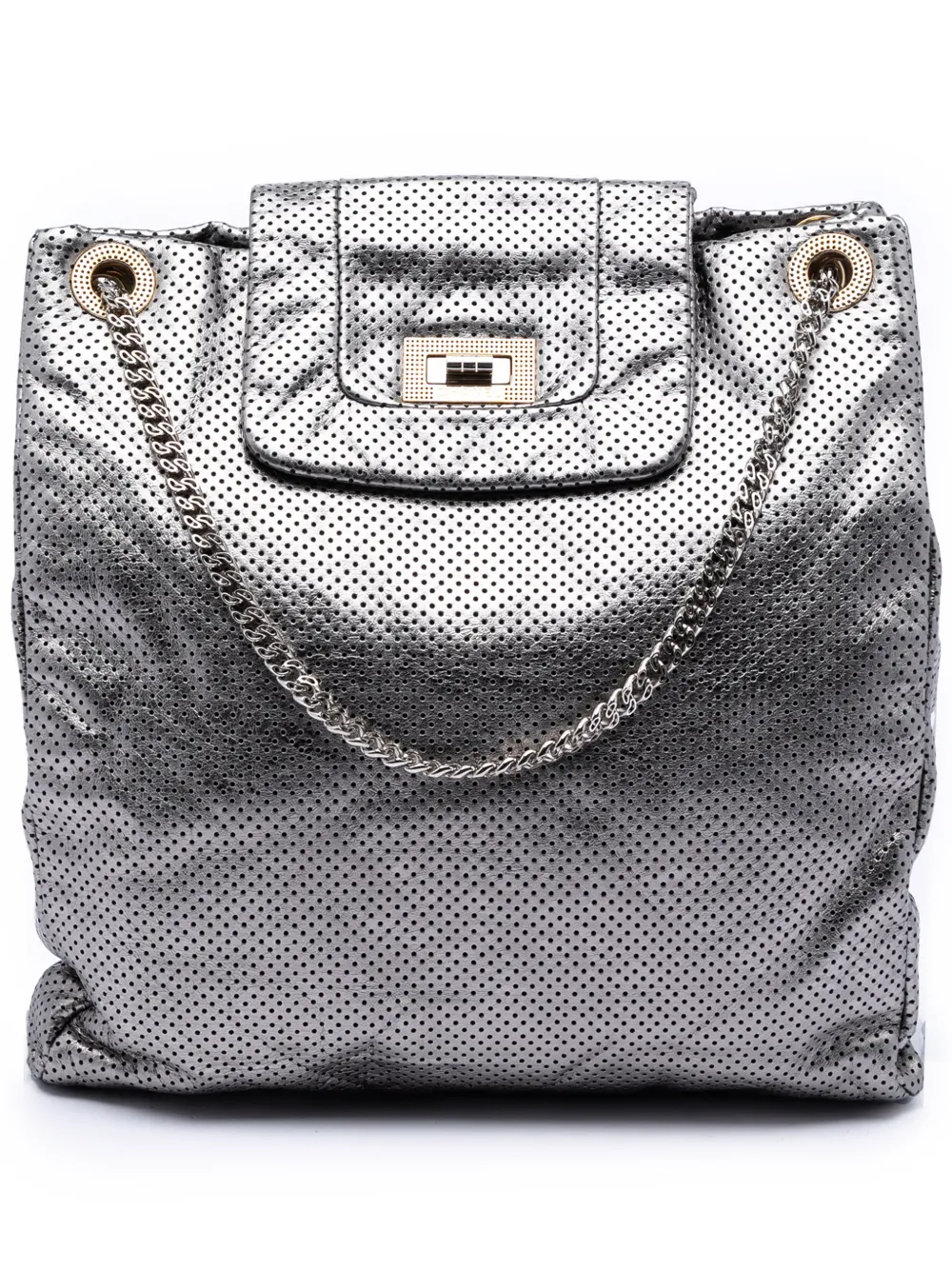 CHANEL Pre-Owned 2008-2009 Perforated Crackled Metallic Calfskin Drill tote bag - Silver
