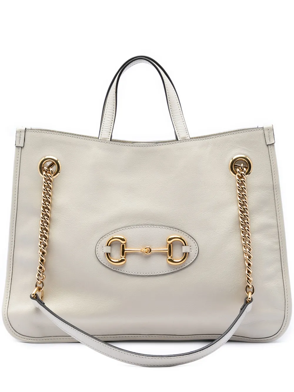 Gucci Pre-Owned 2016-2026 Medium Calfskin Horsebit 1955 Chain Tote satchel - Bianco