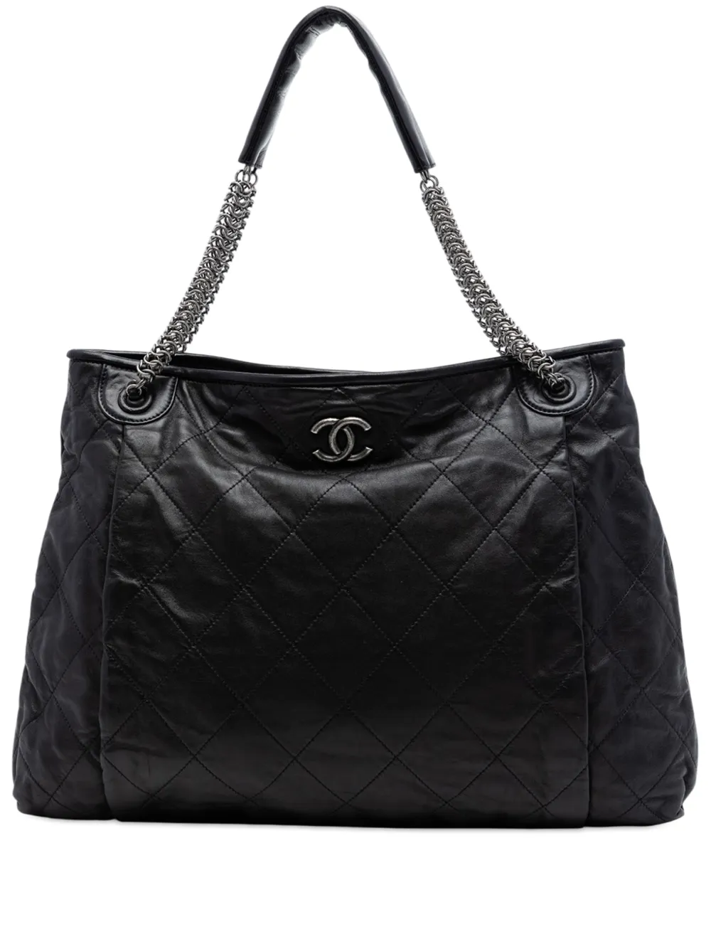 CHANEL Pre-Owned 2010-2011 CC Quilted Lambskin Chain Shopping Tote shoulder bag - Nero