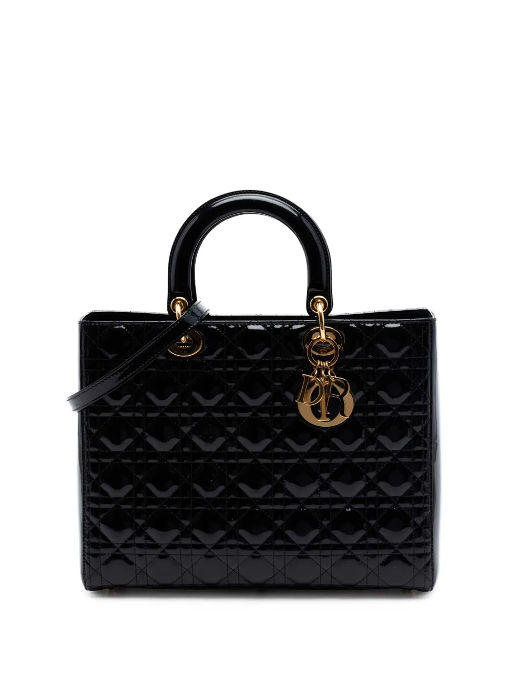Christian Dior Pre-Owned 2010 Large Patent Cannage Lady Dior satchel - Black