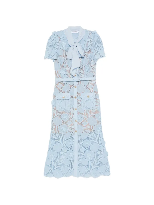 light blue self portrait dress Self-Portrait tie-neck Midi | Removeable cami lining