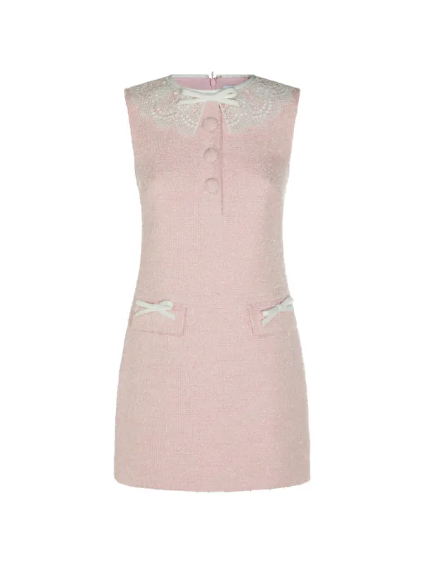 self portrait pink boucle mini dress self-portrait - Pink Boucle Checked Mini Dress