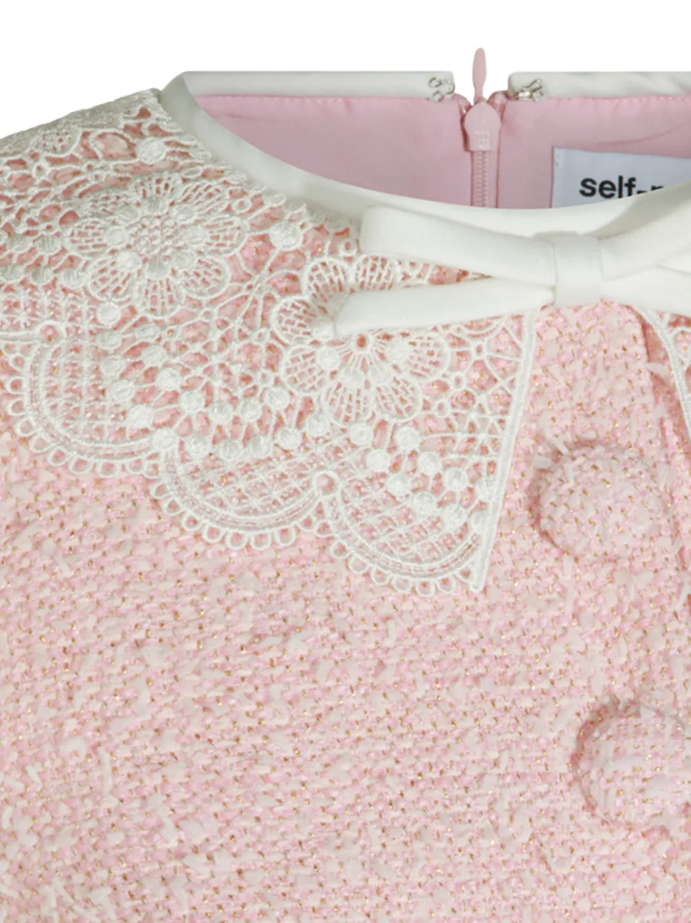 Self-Portrait Bouclé mini-jurk met kanten kraag Roze