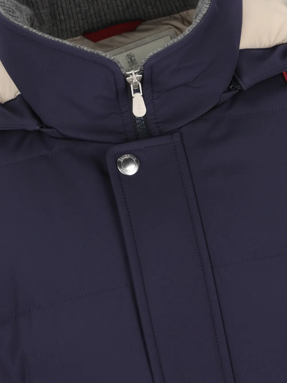 Brunello Cucinelli Gewatteerde jas met capuchon Blauw