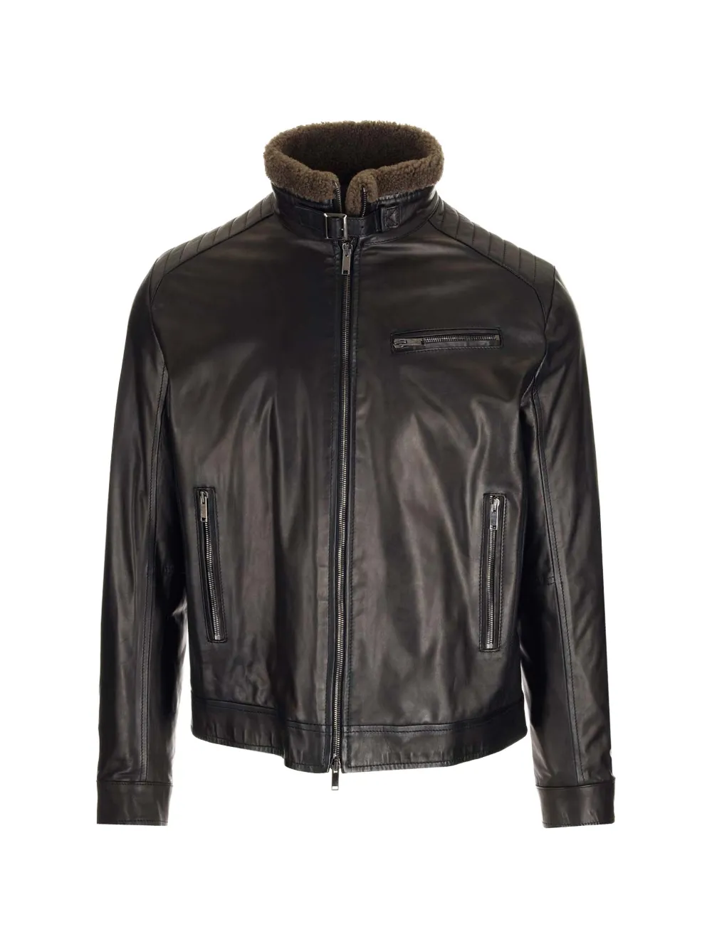 Al Duca D’Aosta 1902 quilted-shoulder leather jacket - Schwarz