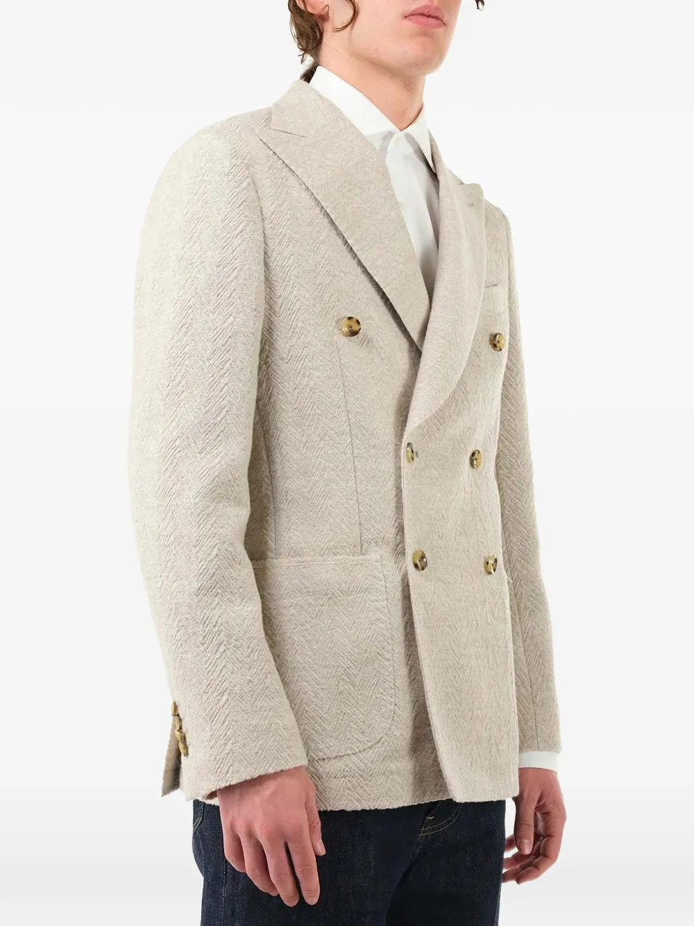 Al Duca D Aosta 1902 Blazer met visgraat patroon Beige