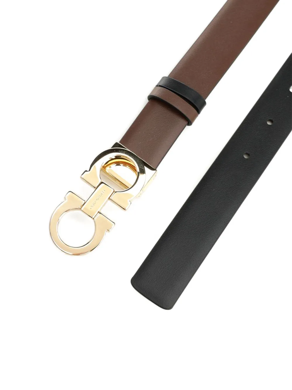 Ferragamo Omkeerbare leren gancini riem Bruin