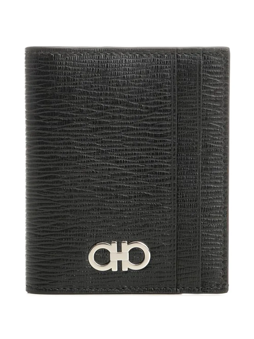 Ferragamo Gancini-plaque textured-leather card holder - Nero