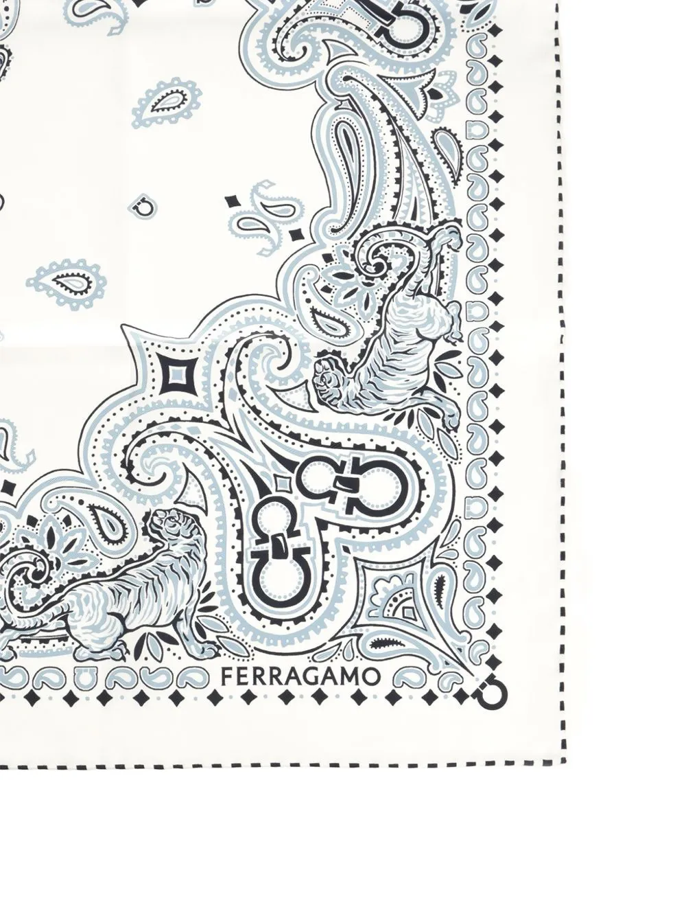 Ferragamo Zijden sjaal met Gancini Arabesque print Wit