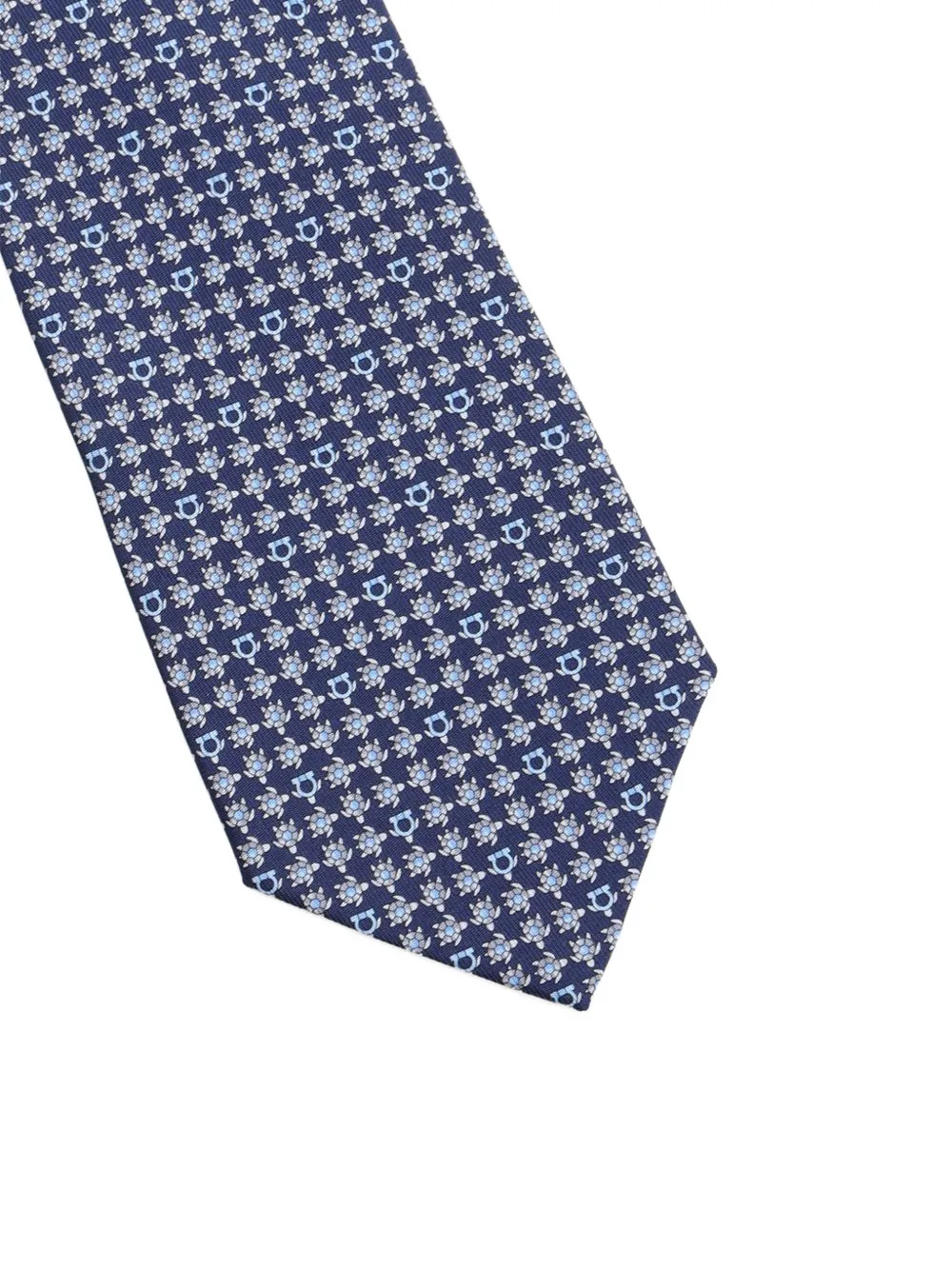 Ferragamo Gancini zijden stropdas met schildpadprint Blauw