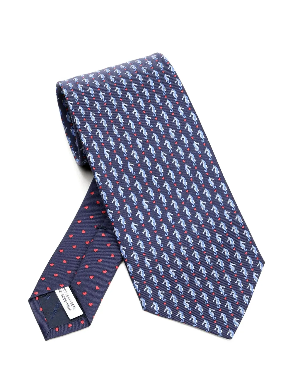 Ferragamo seahorse-print silk tie - Blu