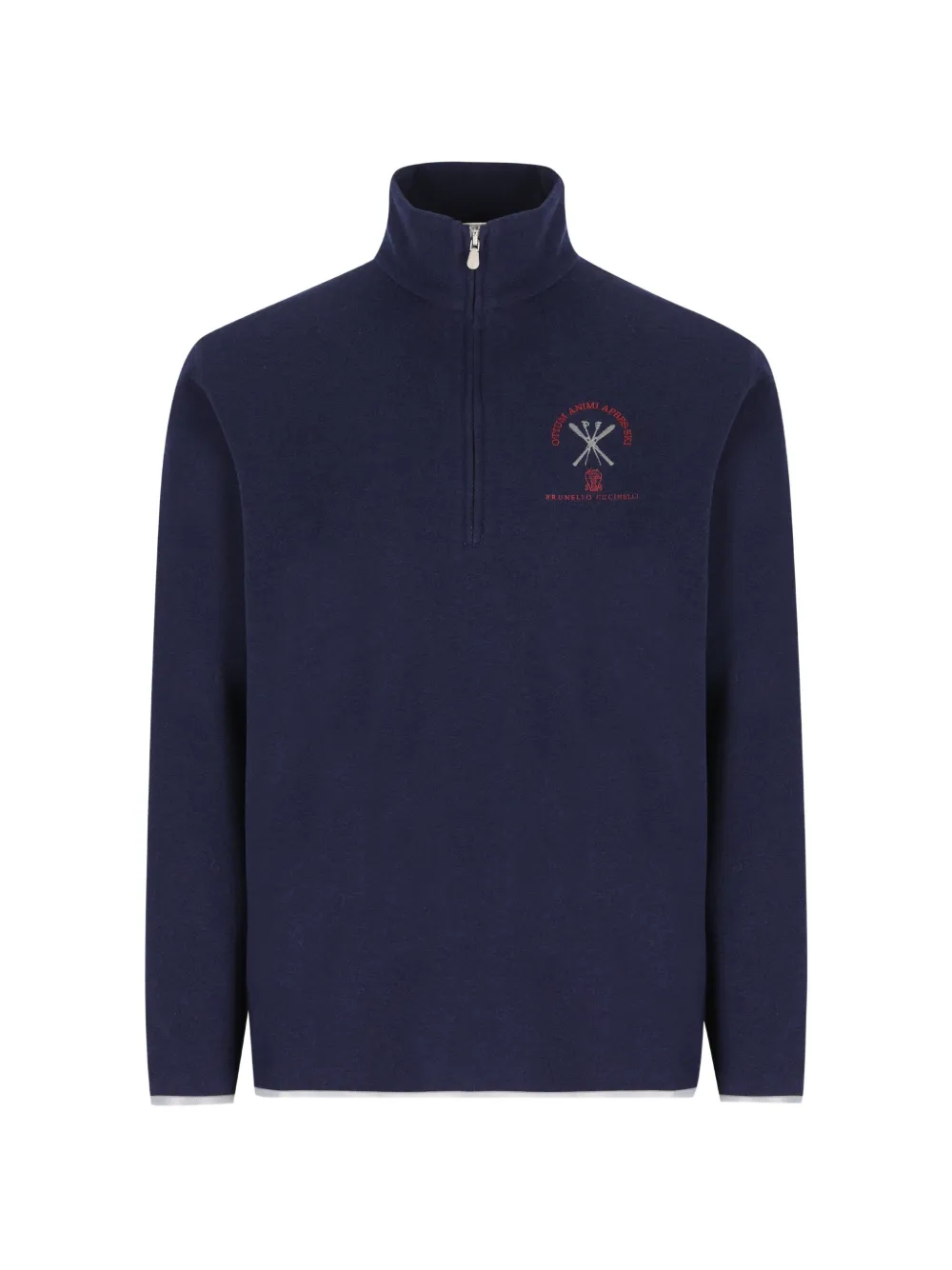 Brunello Cucinelli logo-embroidered quarter-zip sweater - Blue