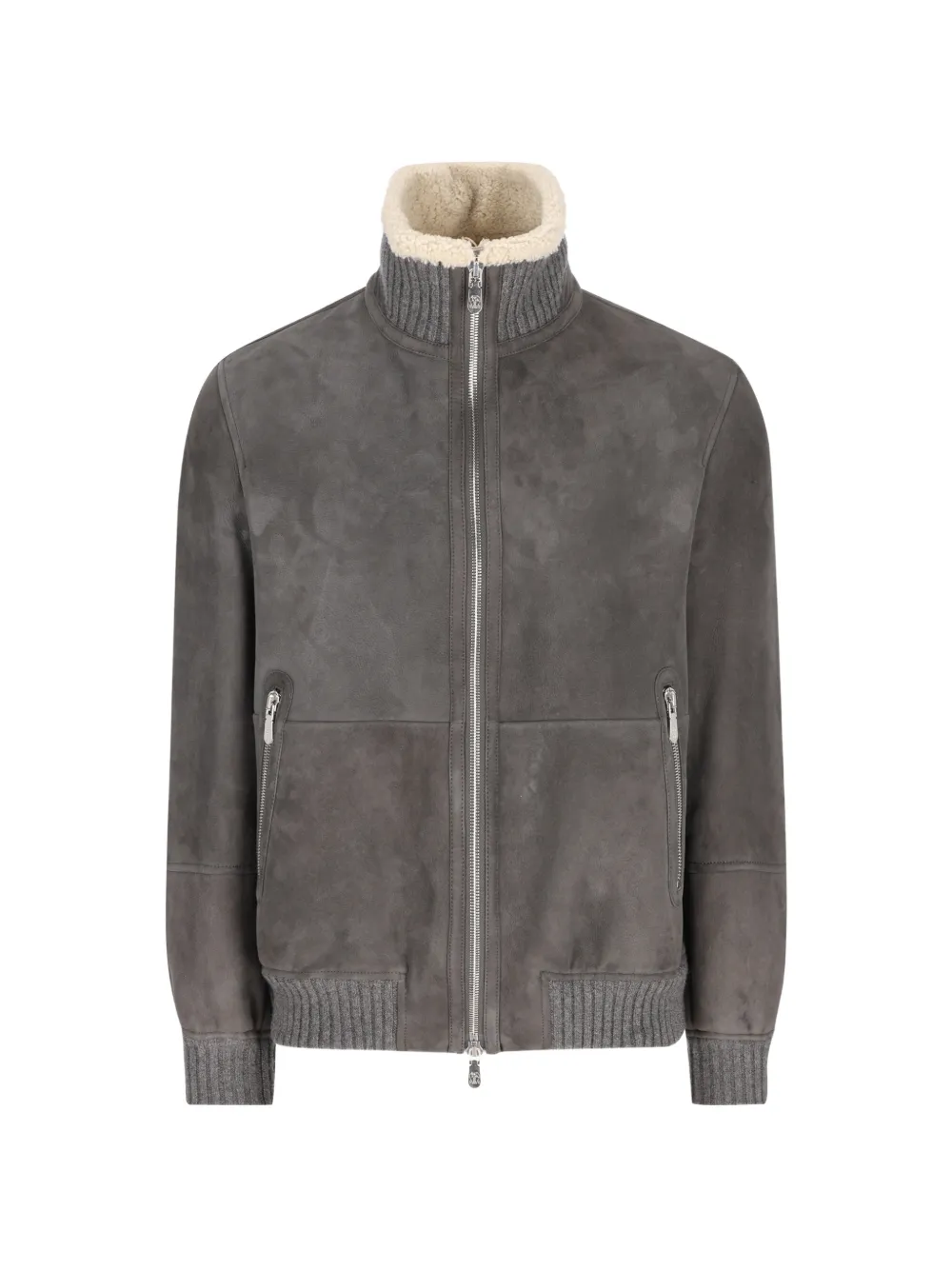 Brunello Cucinelli Shearling-trim Ribbed Jacket In Grey
