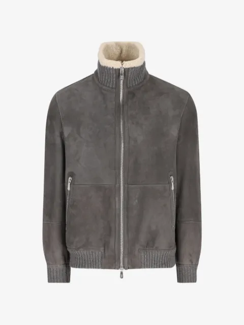 Brunello Cucinelli shearling-trim ribbed jacket