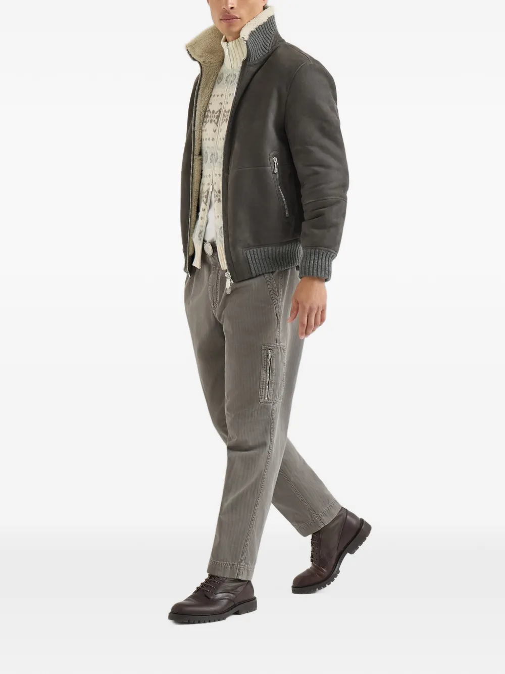 Brunello Cucinelli Geribbeld jack met lammy afwerking Grijs