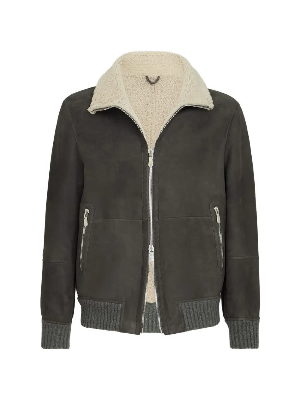 Brunello Cucinelli Giacca con bordo in shearling - Grigio