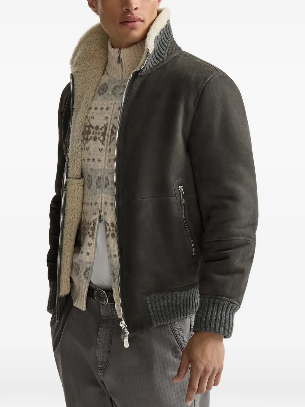Brunello Cucinelli Geribbeld jack met lammy afwerking Grijs