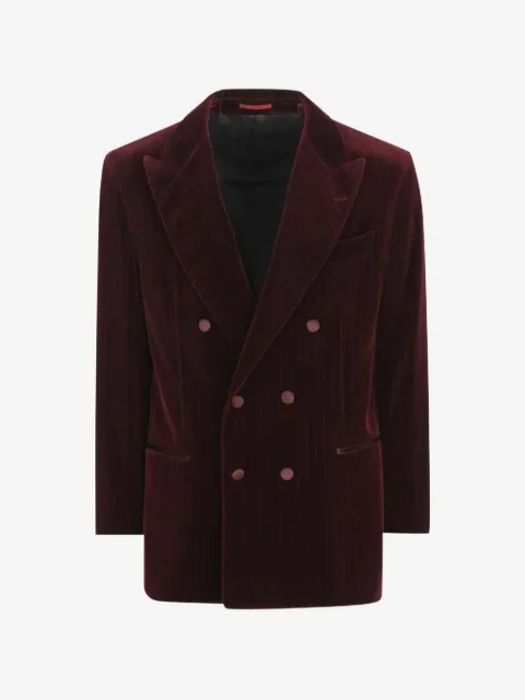 Brunello Cucinelli chalk stripe velvet one-and-a-half breasted tuxedo jacket with peak lapels