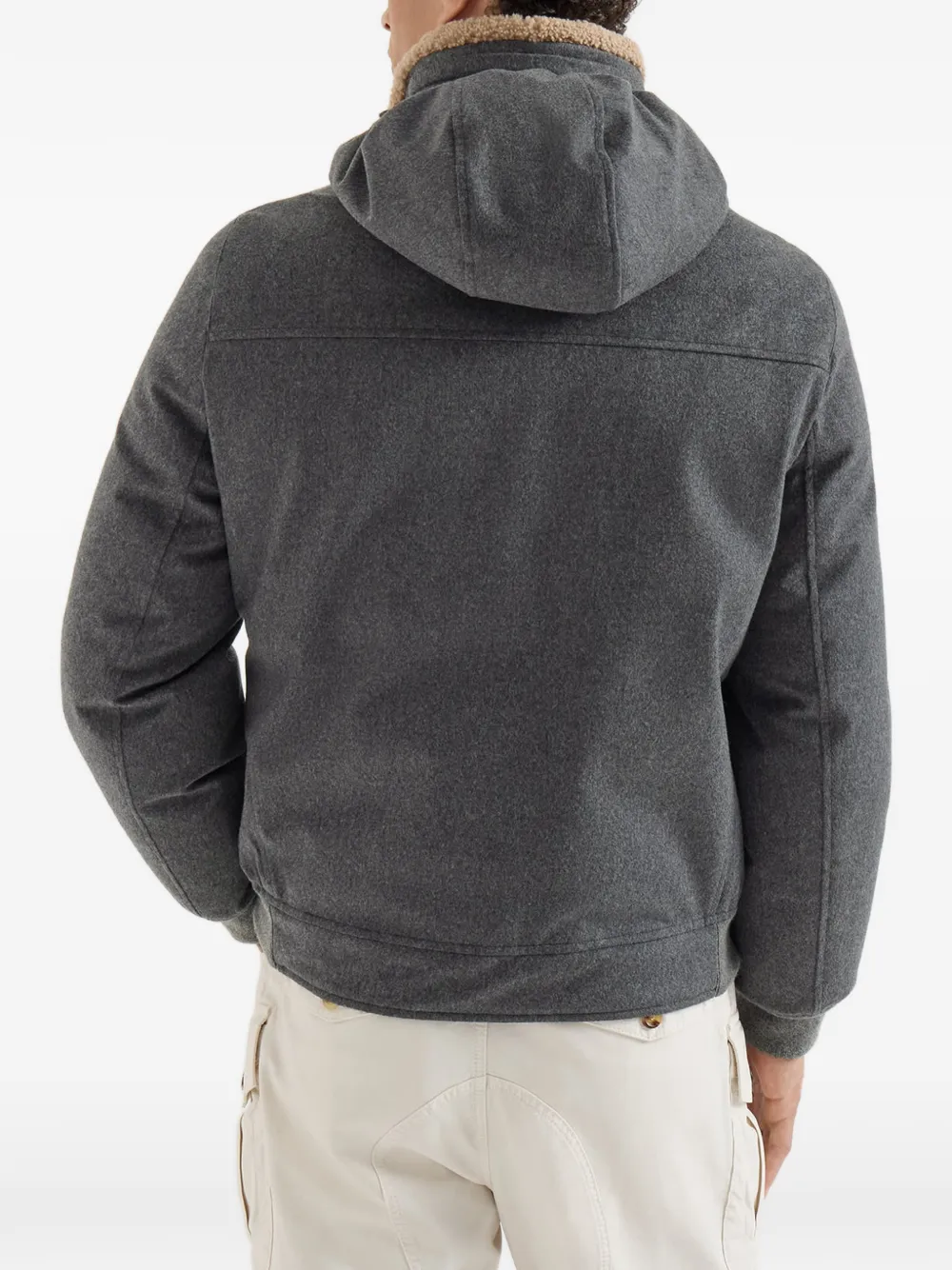 Brunello Cucinelli Wollen flanellen donsjack met afneembare capuchon Grijs