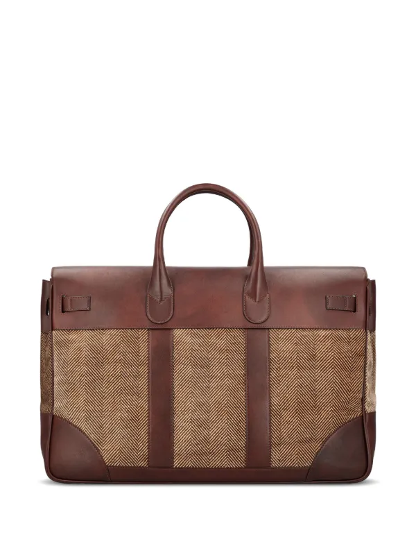 Brunello Cucinelli Burnished Calfskin And chevron-effect Techno