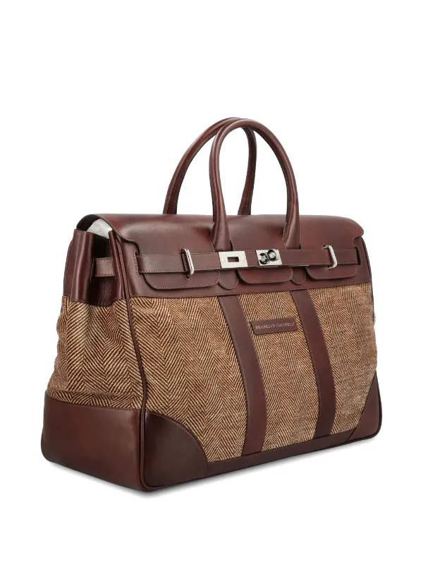 Brunello Cucinelli Burnished Calfskin And chevron-effect Techno