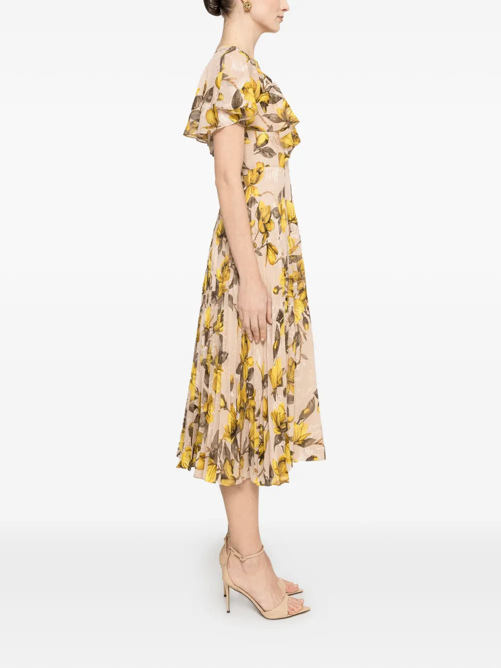 NISSA Midi-jurk met bloemenprint Beige