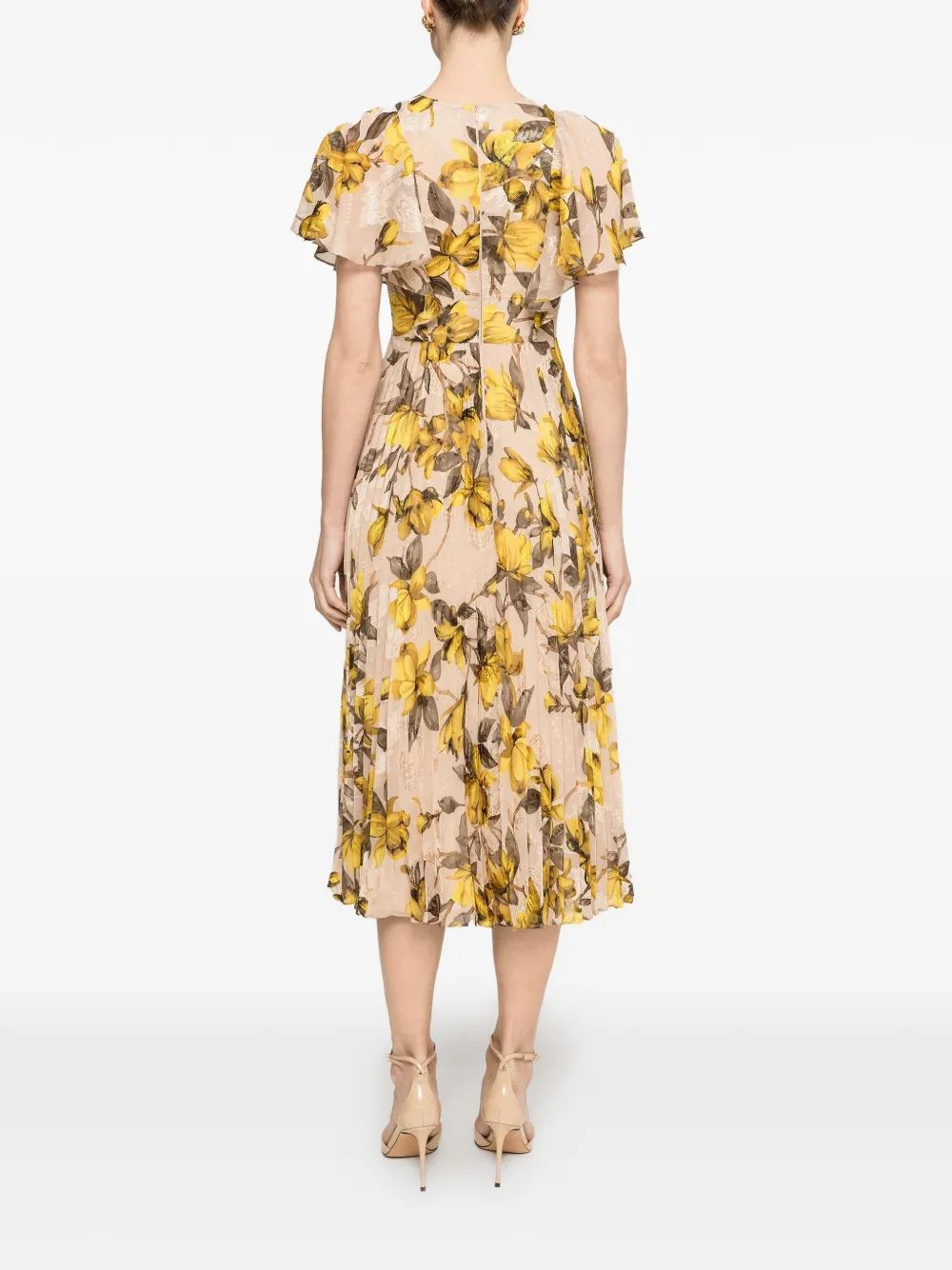 NISSA Midi-jurk met bloemenprint Beige