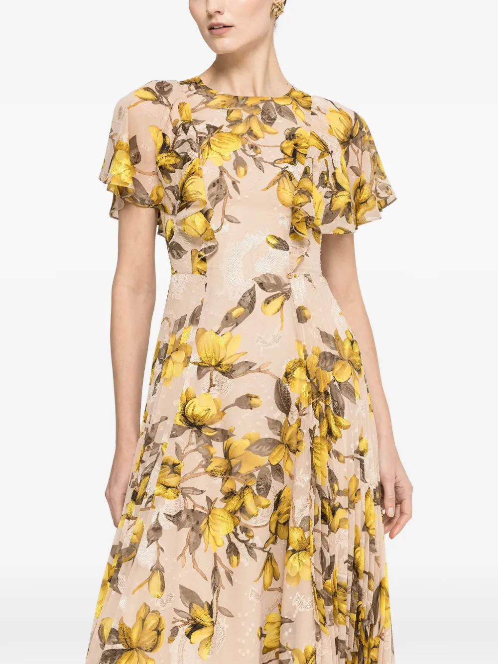 NISSA Midi-jurk met bloemenprint Beige