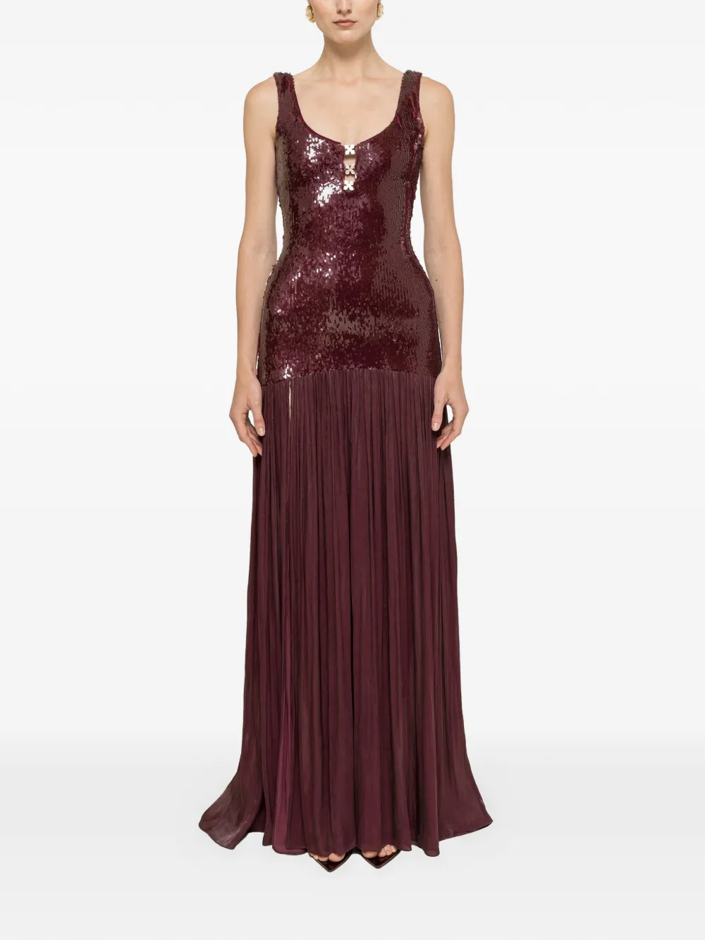 NISSA sequin-embellished crystal-detail maxi dress - Rosso