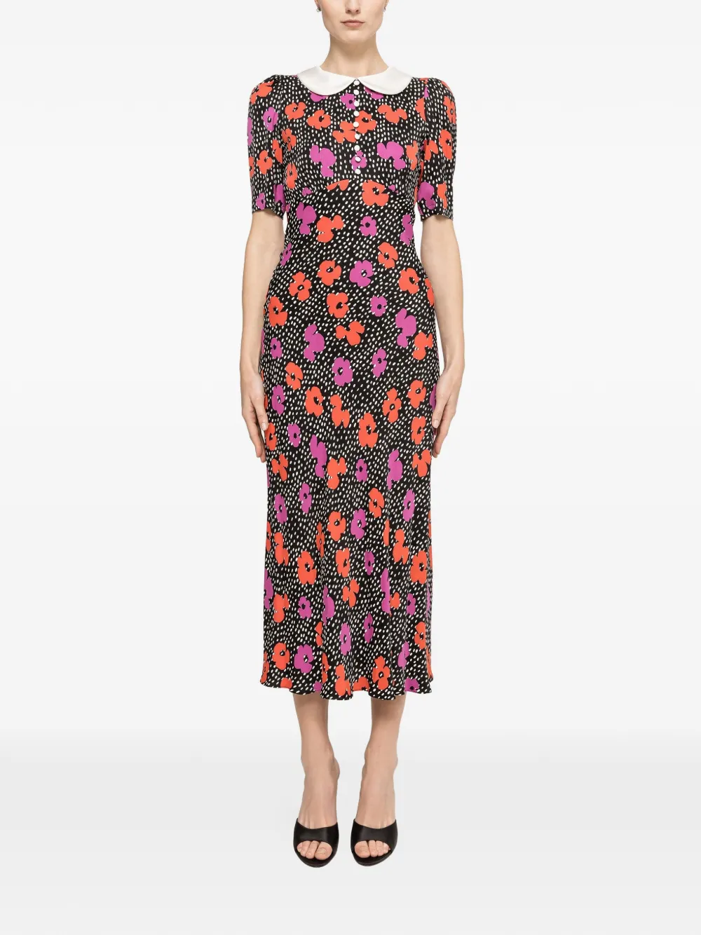 NISSA floral-print midi dress - Black