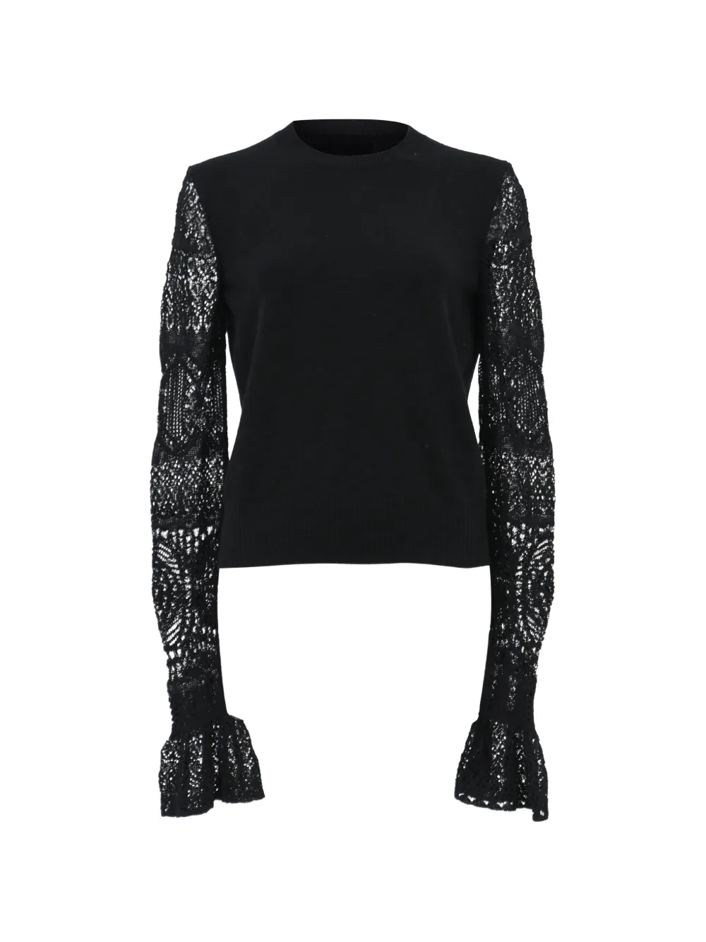 Pre-owned Alexander Mcqueen Ruffled Crochet-knit Sweater In Black