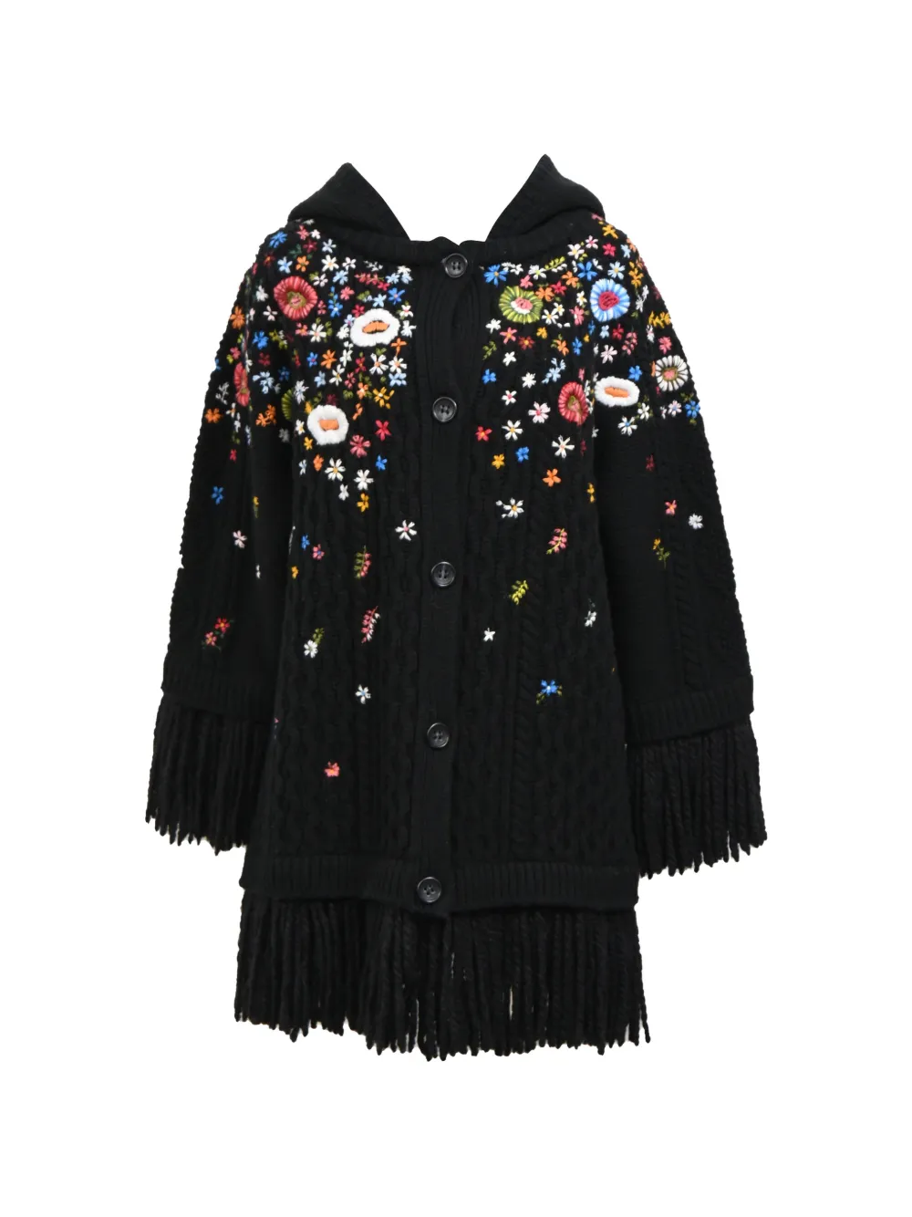 Red Valentino Vintage embroidered fringed cardigan - Nero