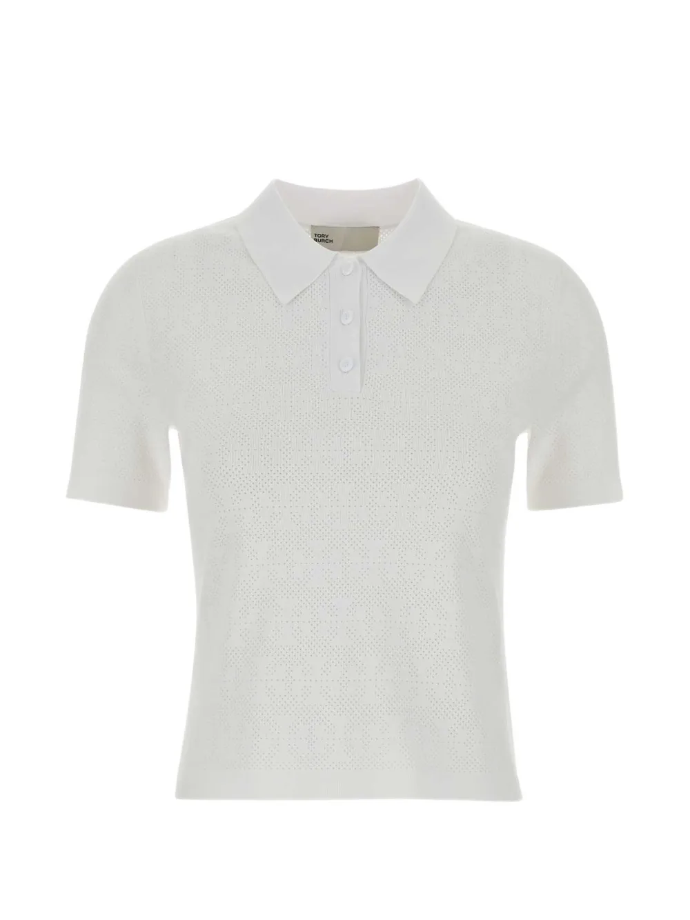 Tory Burch Perforated-knit Polo Shirt In White