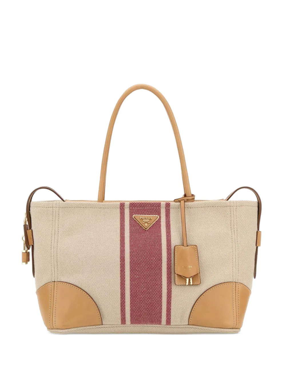 Prada large Triangle logo striped tote bag - Toni neutri
