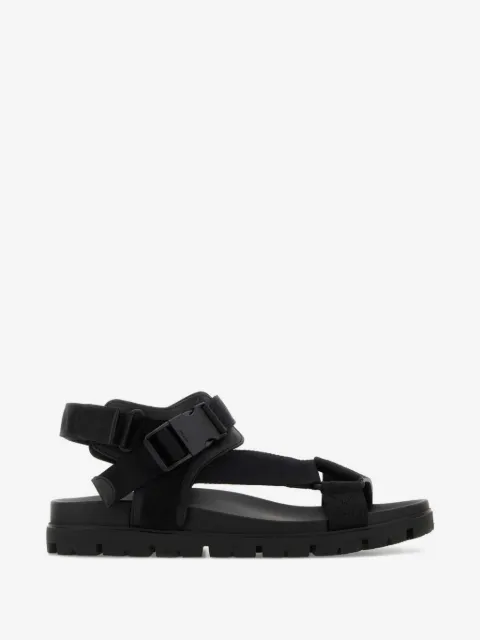 Prada logo-embossed fabric suede sandals