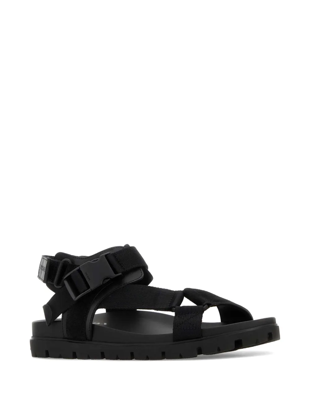 Prada logo-embossed fabric suede sandals Zwart