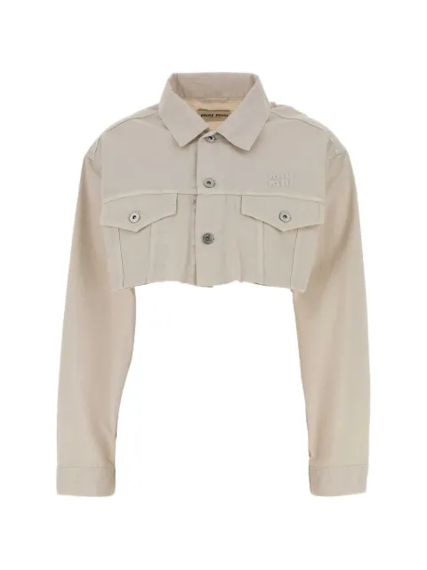 Miu Miu cropped denimjakke med rå kant