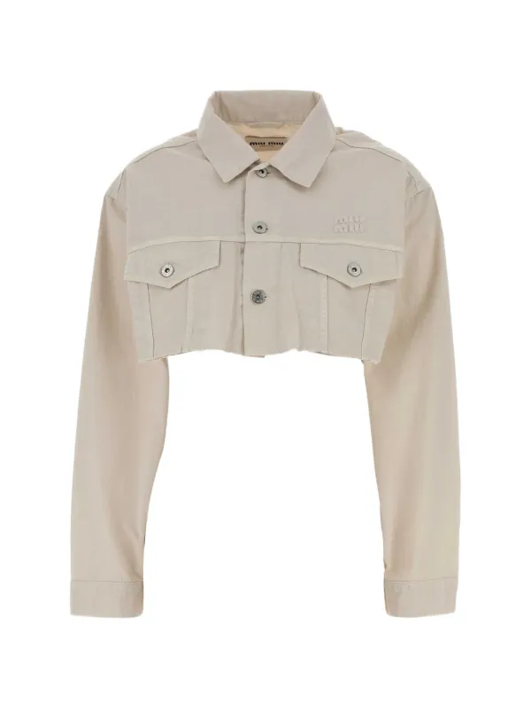 Miu Miu Cropped Raw-cut Denim Jacket in White