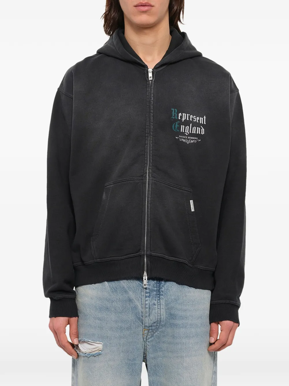 Represent Hoodie met logoprint en rits Zwart